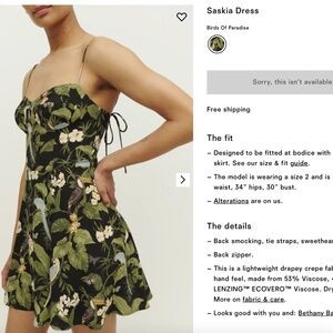 Reformation Saskia Mini Dress Size 8 NWT Tropical/Birds of Paradise Print